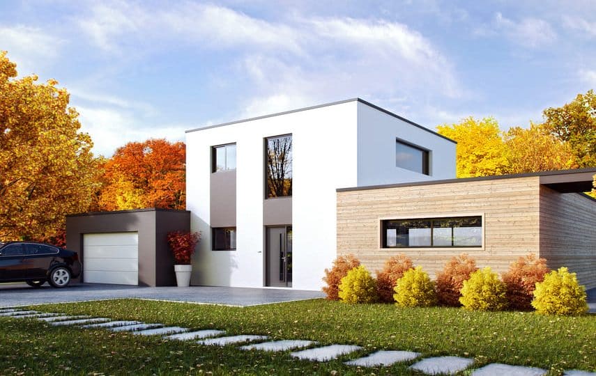 Modèle et plan de maison contemporaine avec grande baies vitrées et architecture moderne par CELIA Création
