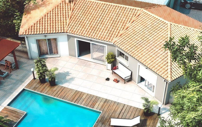 Maison modèle TRIANE élégante avec terrasse couverte et piscine dans les régions Toulousaine et Bordelaise