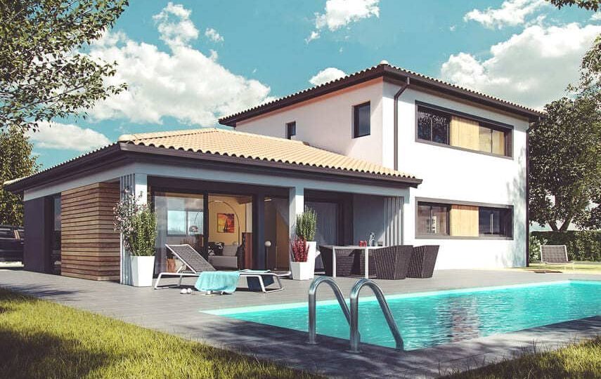 Maison MARIE personnalisée avec façade contemporaine, terrasse couverte et piscine élégante en Occitanie
