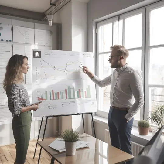 Réunion d’analyse des taux de crédits immobiliers avec graphiques à l’appui, illustrant les récentes hausses du marché – article CELIA Création.