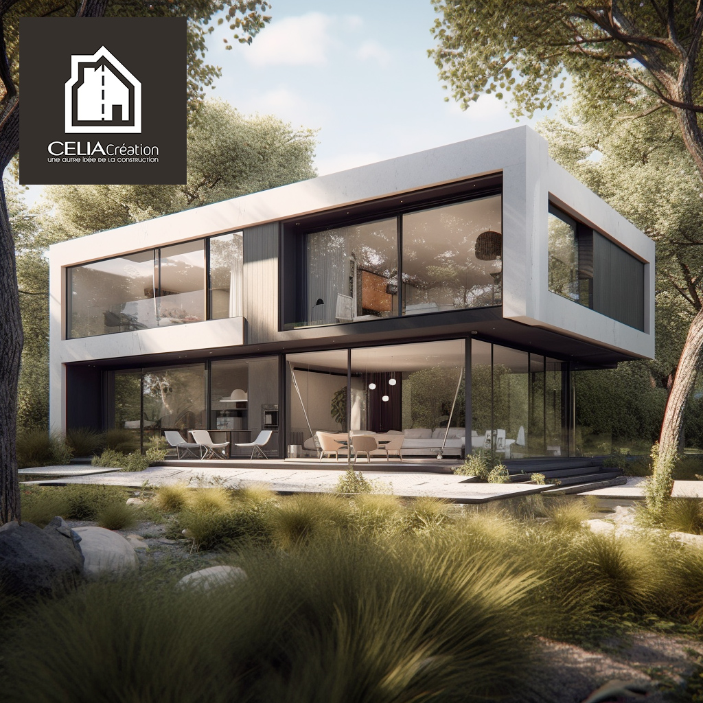 Maison modulaire et autonome - Illustration d'une habitation moderne et écologique avec des modules personnalisables et une autonomie énergétique.
