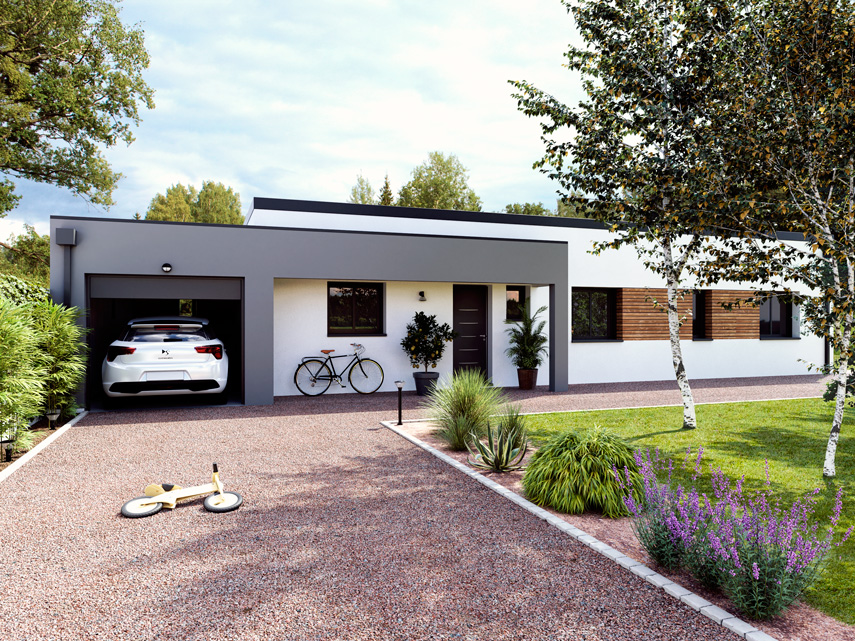 Garage et cellier pour Une maison moderne à toit plat sur-mesure dans la région Toulousaine.