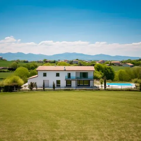 Maison contemporaine à étage avec piscine dans le Gers, réalisée par CELIA Création, constructeur de maison sur-mesure dans le sud-ouest.